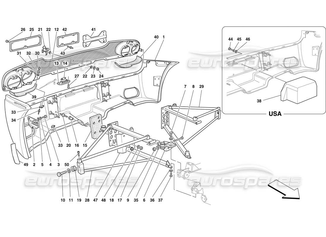 Ferrari F50 Rear Bumper and Supports Part Diagram