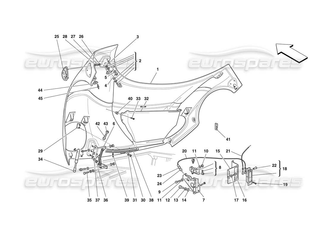Ferrari F50 Front Hood and Opening Control Part Diagram