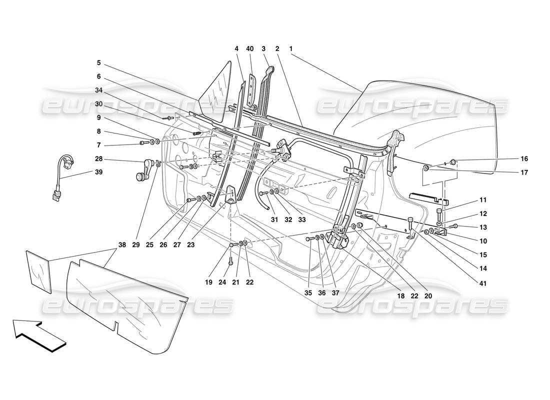 Ferrari F50 Doors - Glass Lifting Device Part Diagram