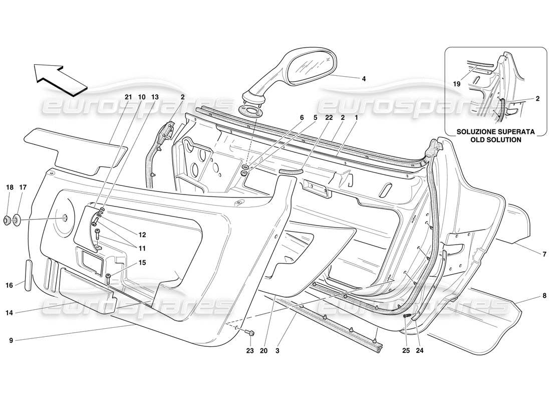 Ferrari F50 Doors - Trims and Rear Wiew Mirror Parts Diagram