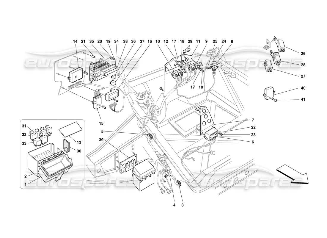 Ferrari F50 Electrical Devices - Front Part-Passengers Compartment Electrical Boards Parts Diagram