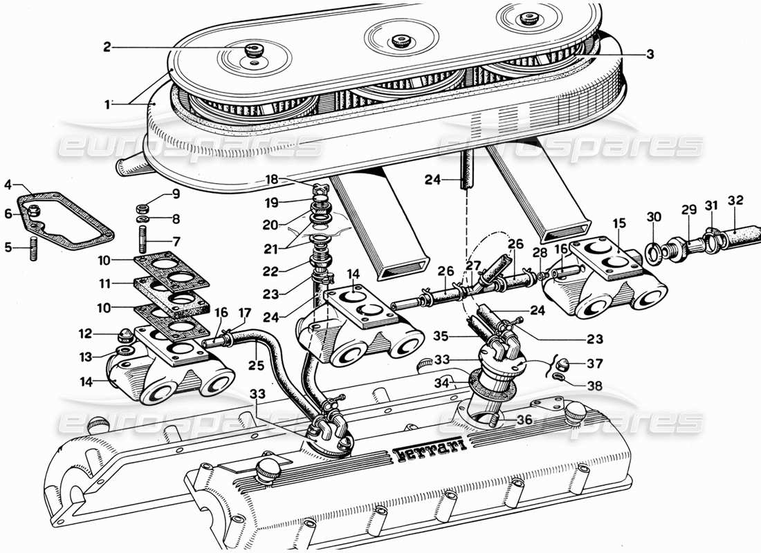 Ferrari 365 GT 2+2 (Mechanical) air inlet with blow-by Part Diagram