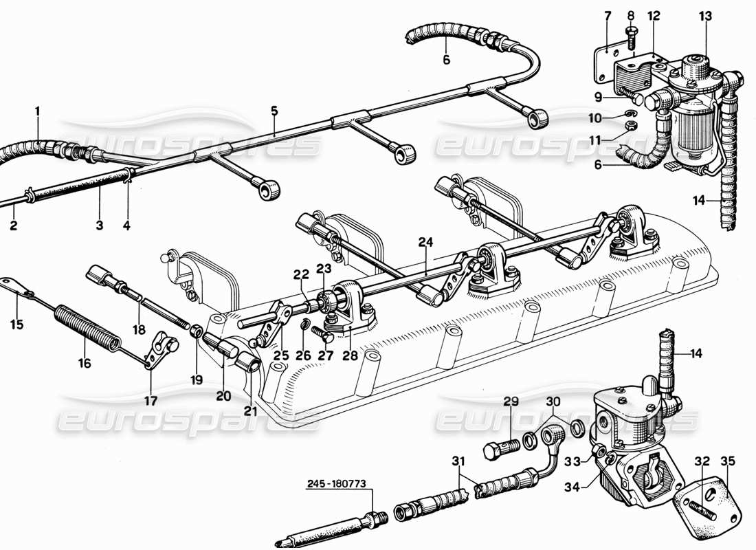 Ferrari 365 GT 2+2 (Mechanical) feeding and controls Part Diagram