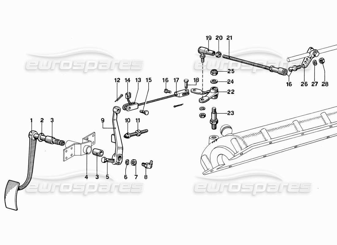 Ferrari 365 GT 2+2 (Mechanical) throttle pedal Part Diagram
