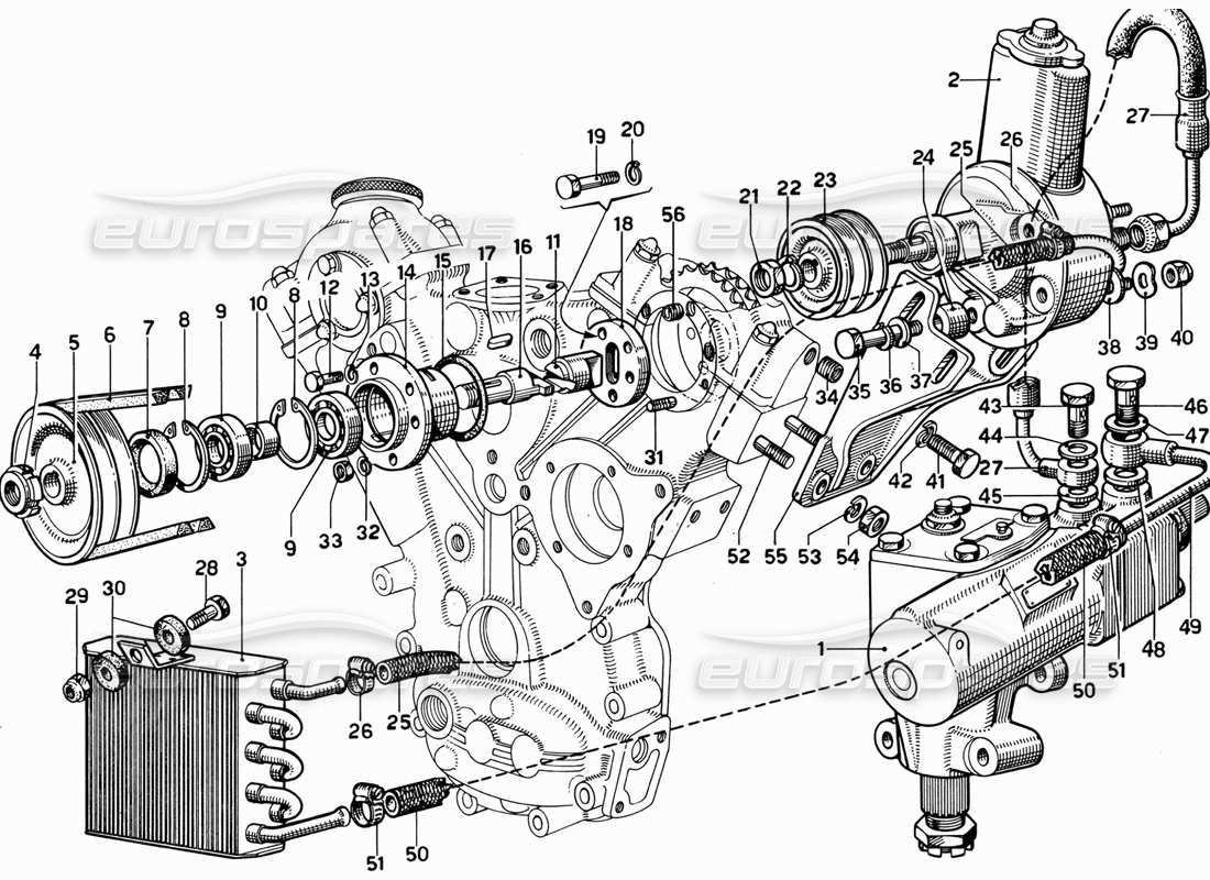 Ferrari 365 GT 2+2 (Mechanical) Hydraulic Steering Pump and Controls Part Diagram