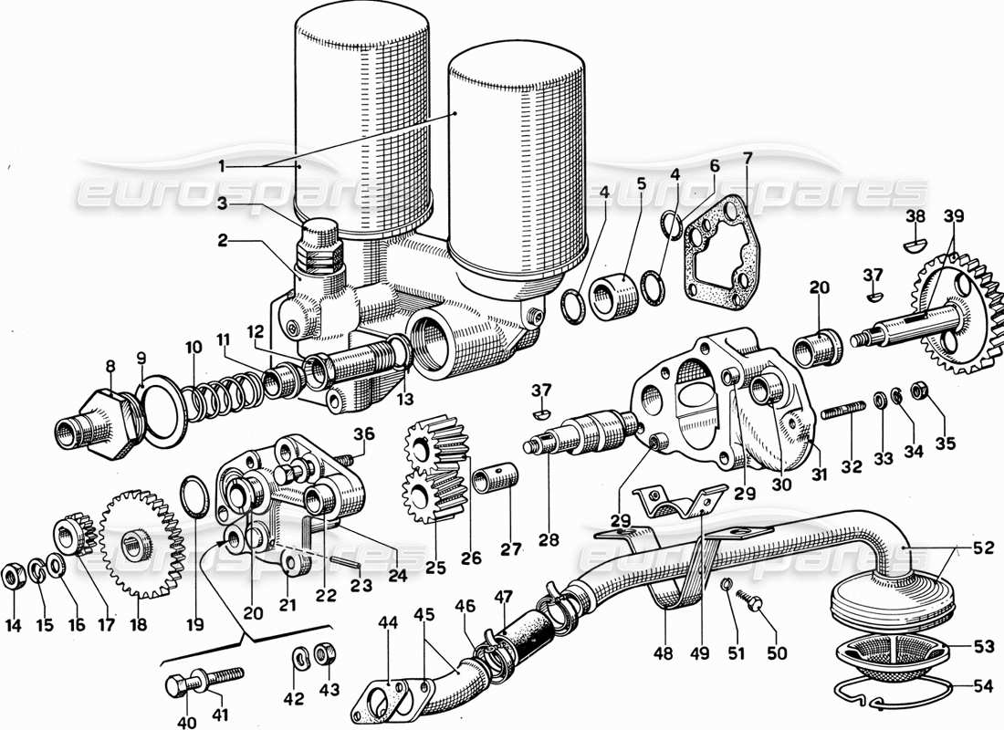 Ferrari 365 GT 2+2 (Mechanical) Oil Pump and Filters Part Diagram