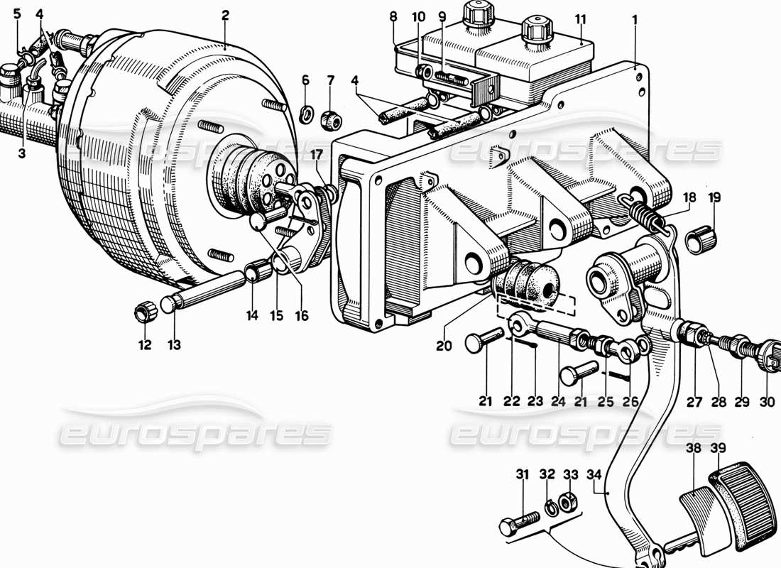 Ferrari 365 GT 2+2 (Mechanical) Pedal Board - Brake Control Part Diagram
