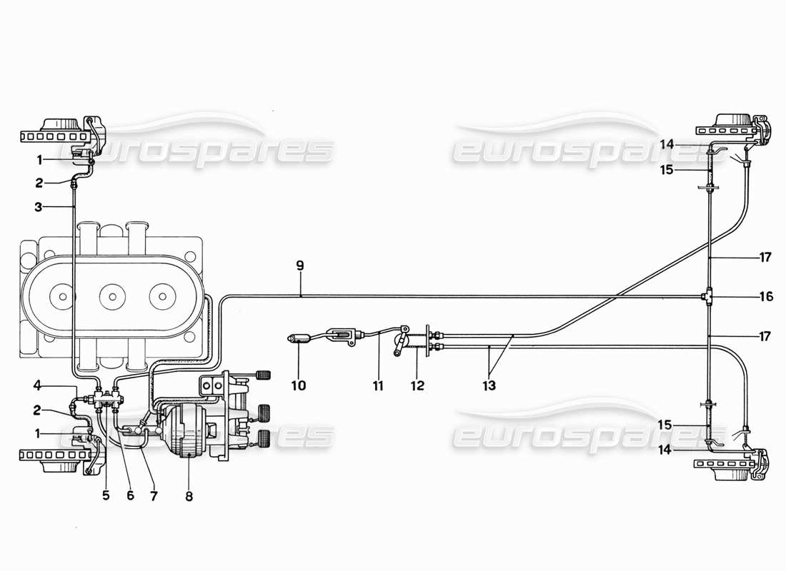 Ferrari 365 GT 2+2 (Mechanical) Brake System Scheme Part Diagram