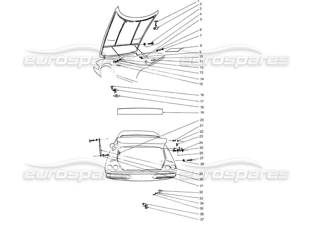 Ferrari 365 GTB4 Daytona (Coachwork) Front hood & Rear hood hinges Part Diagram