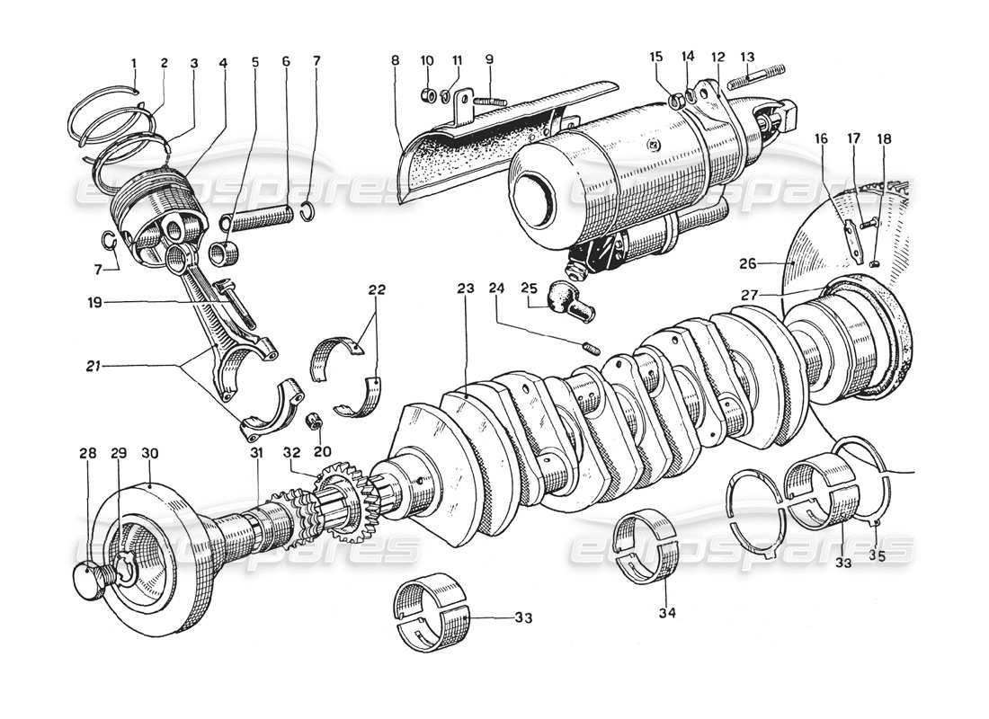 Ferrari 275 GTB4 crankshaft - connecting rods and pistons Part Diagram