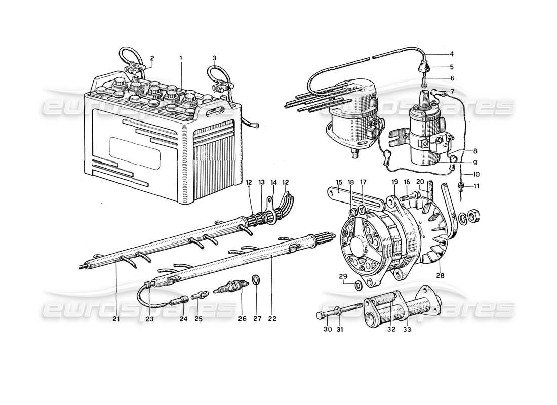 Ferrari 275 GTB4 Generator and Battery Part Diagram
