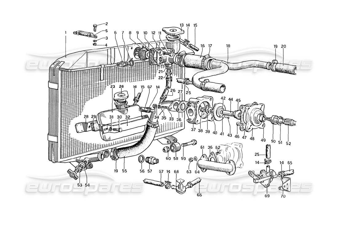 Ferrari 275 GTB4 Radiator and Water Pump Part Diagram