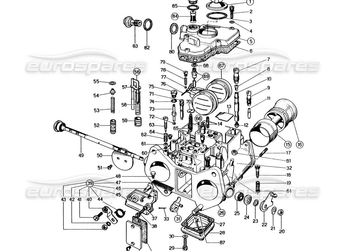 Ferrari 365 GT4 2+2 (1973) Weber Carburettor (38 DCOE 59-60) Part Diagram