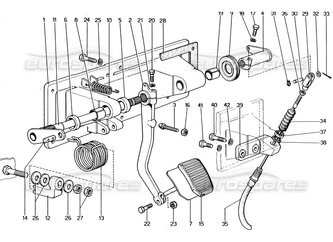 Ferrari 365 GT4 2+2 (1973) Pedal Board - Clutch Control Parts Diagram