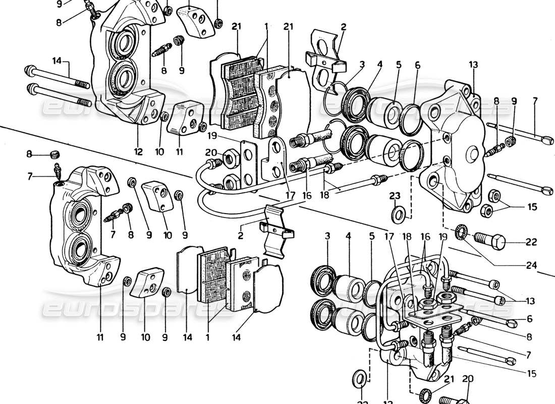 Ferrari 365 GT4 2+2 (1973) Calipers for Front and Rear Parts Diagram