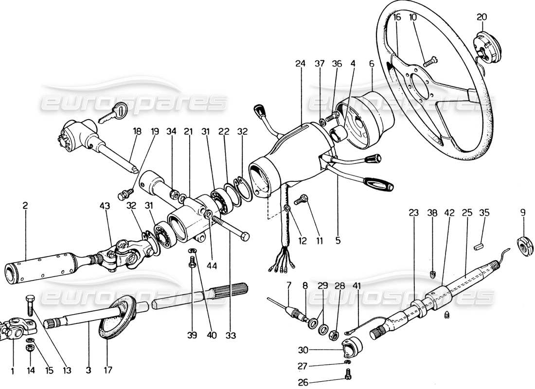Ferrari 365 GT4 2+2 (1973) Steering Columm Parts Diagram