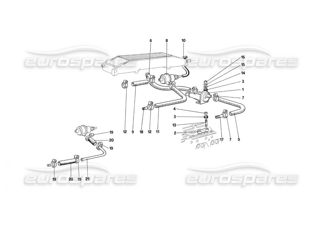 Ferrari Testarossa (1990) Fuel Injection System - Valves and Lines Part Diagram