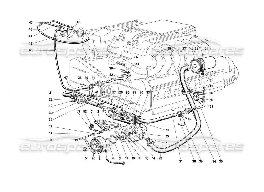 Ferrari Testarossa (1990) Secondary Air Pump and Lines (for U.S. and CH88) Part Diagram