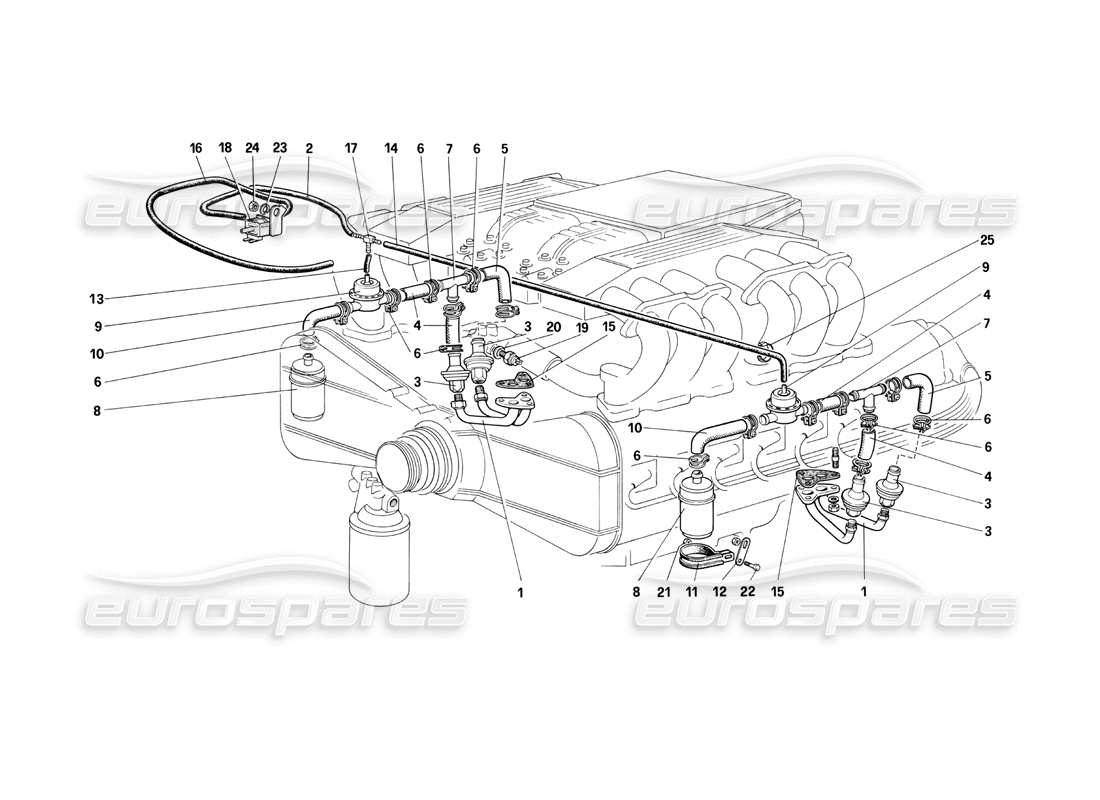 Ferrari Testarossa (1990) Air Injection and Lines (for CH87 and Cat) Part Diagram