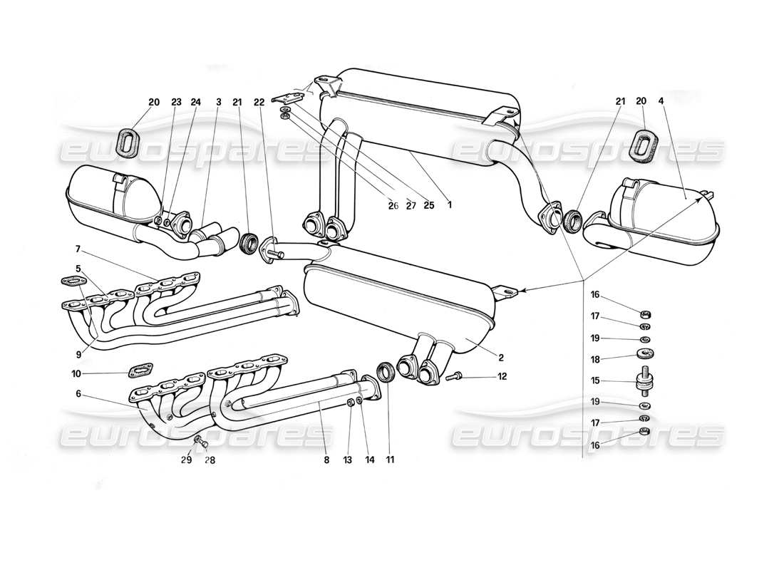 Ferrari Testarossa (1990) Exhaust System (for B1 - GD1 Version) Part Diagram