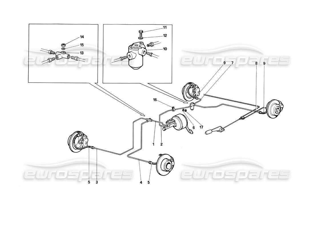 Ferrari Testarossa (1990) Brake System Part Diagram