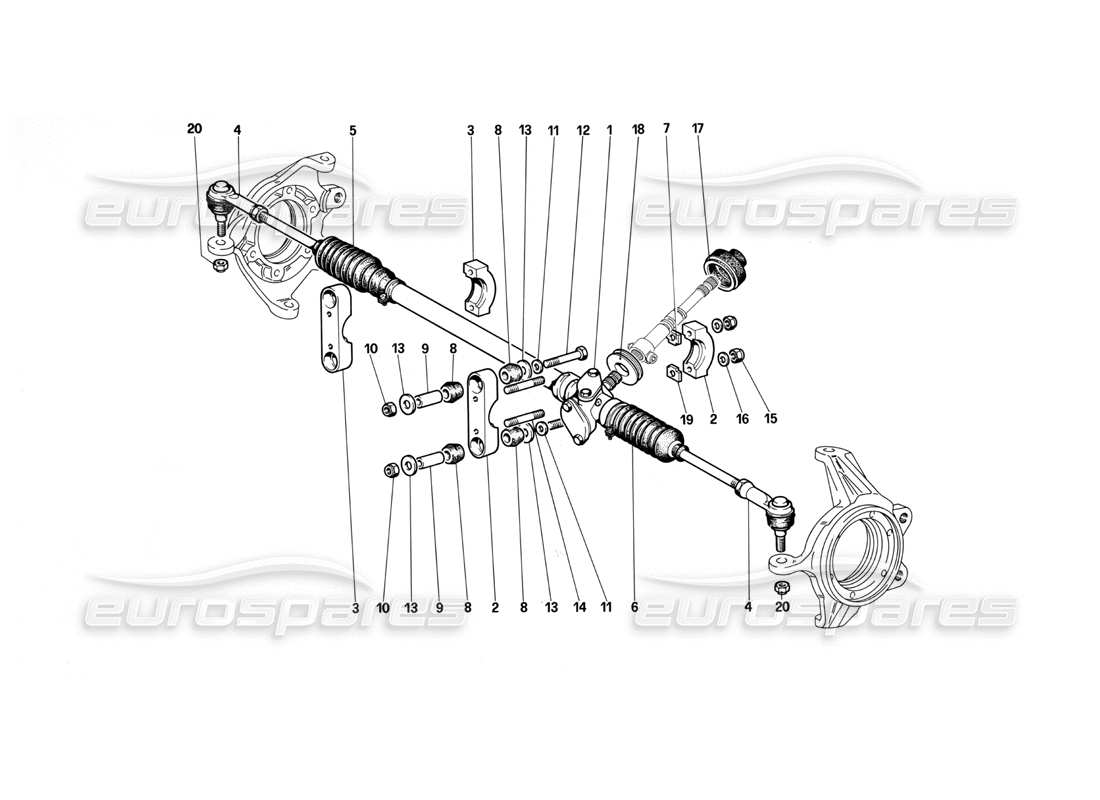 Ferrari Testarossa (1990) Steering Box and Linkage Part Diagram