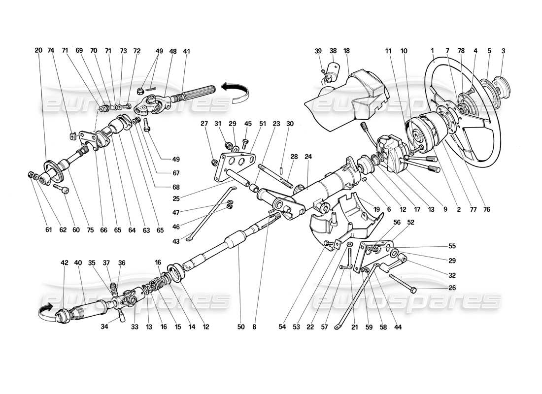 Ferrari Testarossa (1990) Steering Column (Until Car No. 75995) Part Diagram