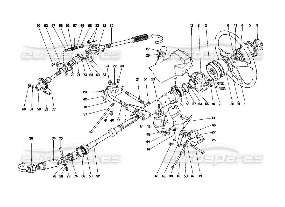 Ferrari Testarossa (1990) Steering Column (Starting From Car No. 75997 To Car No. 80422) Part Diagram