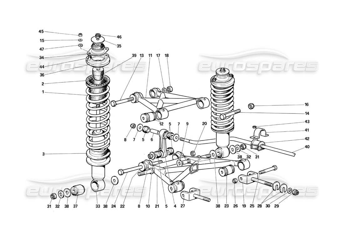 Ferrari Testarossa (1990) Rear SUSpension - Wishbones and Shock Absorbers (Until Car No. 75995) Part Diagram