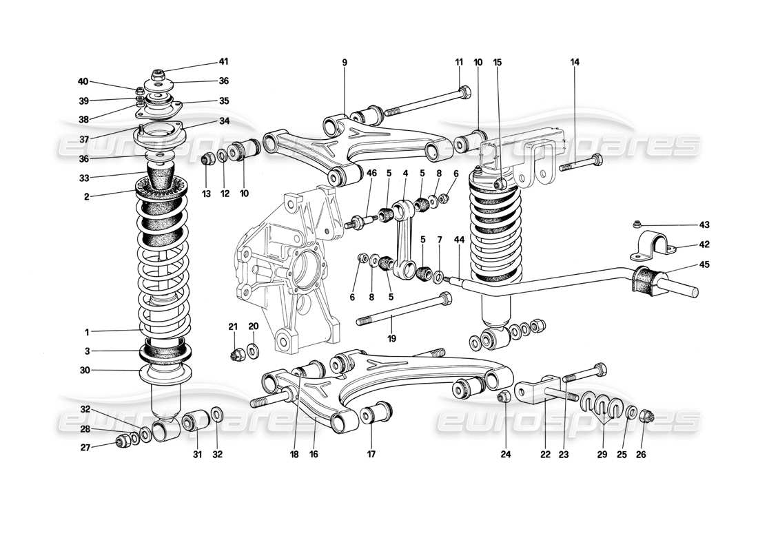 Ferrari Testarossa (1990) Rear SUSpension - Wishbones and Shock Absorbers (Starting From Car No. 75997) Part Diagram