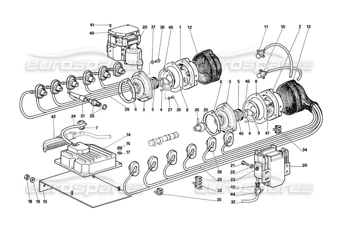 Ferrari Testarossa (1990) engine ignition Part Diagram