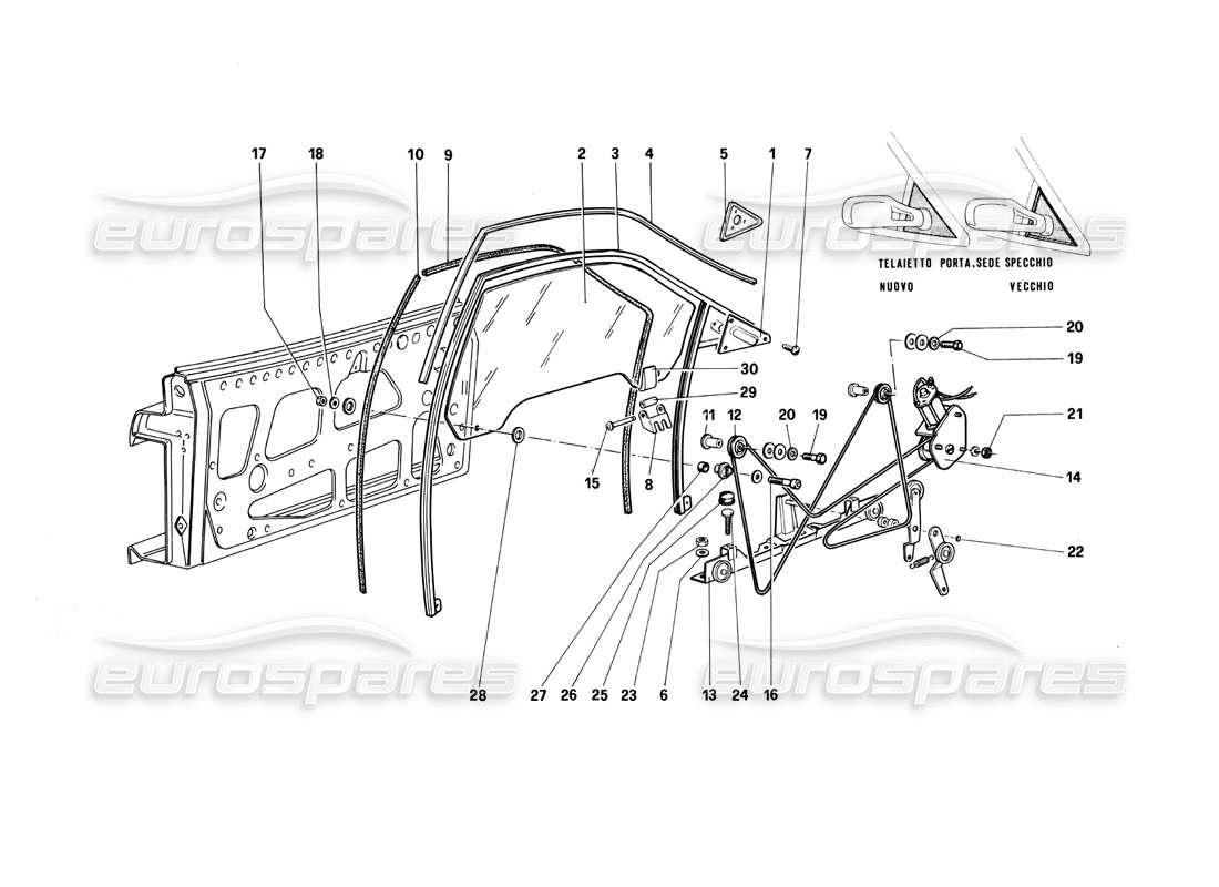Ferrari Testarossa (1990) Door - Power Window Part Diagram