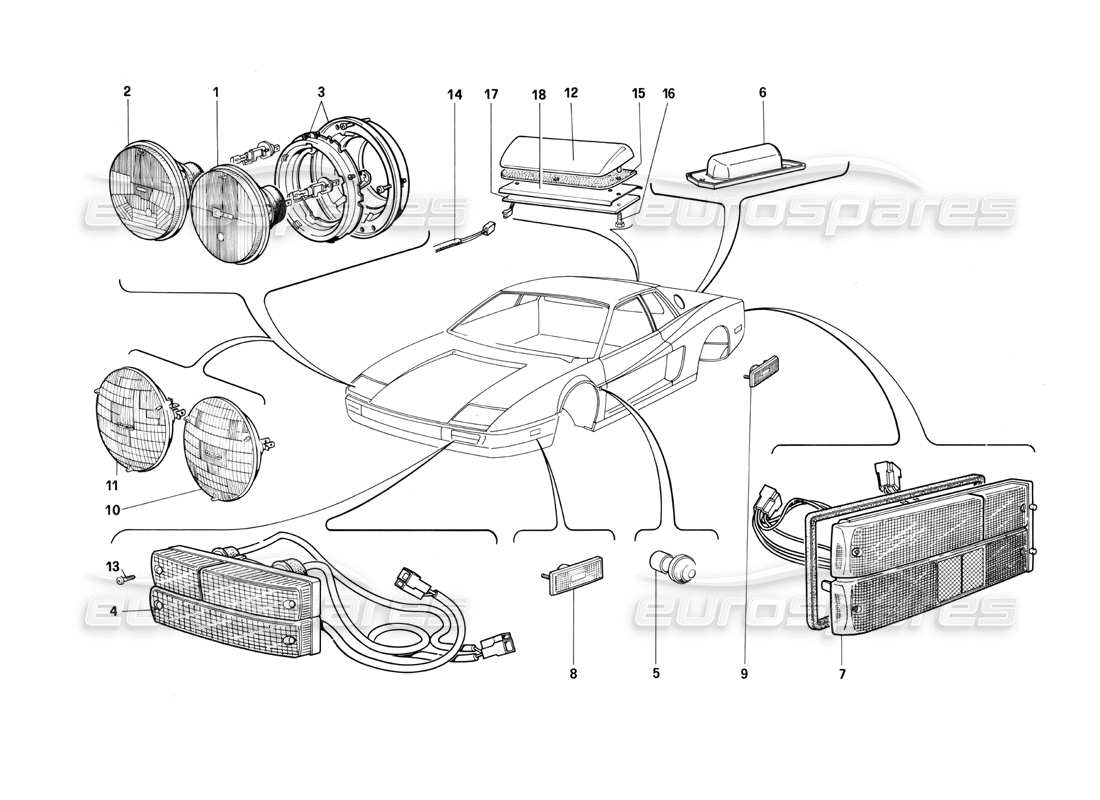 Ferrari Testarossa (1990) Lamps Part Diagram