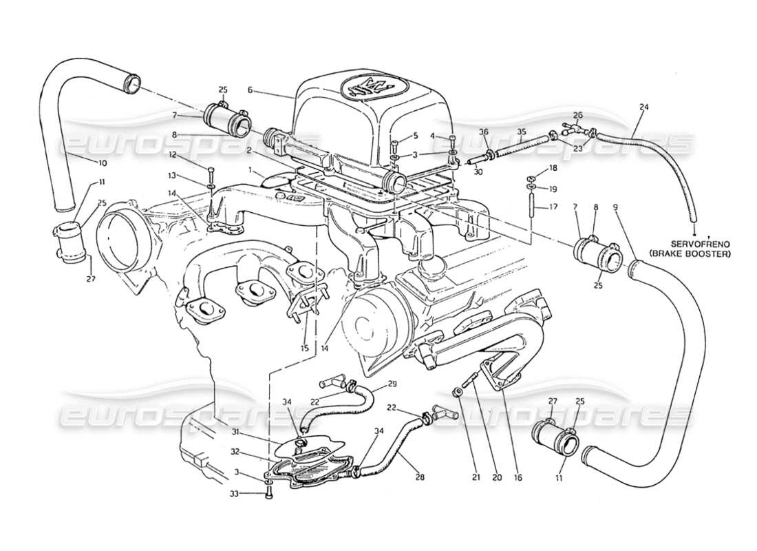 Maserati Biturbo 2.5 (1984) Intack and Exhaust Manifolds Part Diagram