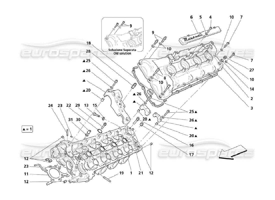 Maserati QTP. (2006) 4.2 LH cylinder head Part Diagram