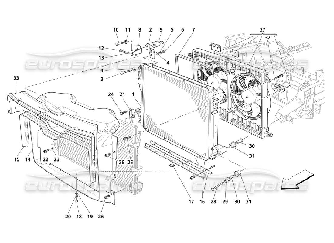 Maserati QTP. (2006) 4.2 Cooling System: Radiators And Air Conveyors Part Diagram