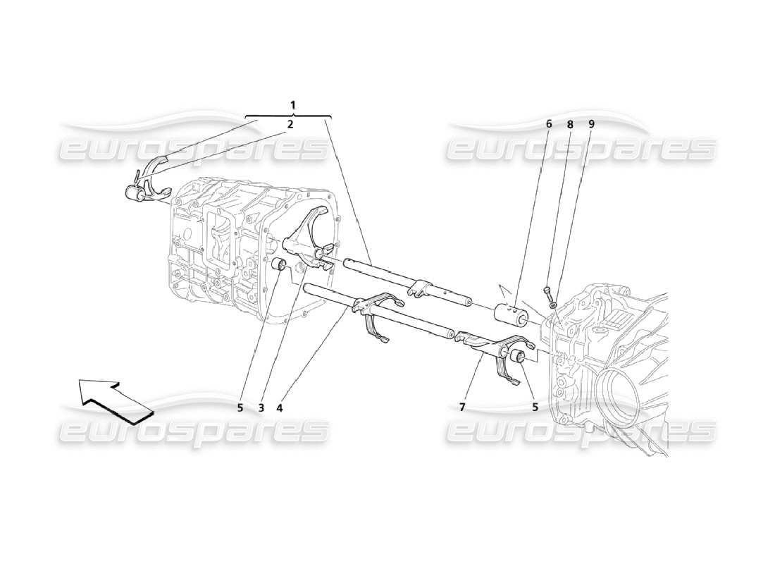 Maserati QTP. (2006) 4.2 Inside Gearbox Controls Part Diagram
