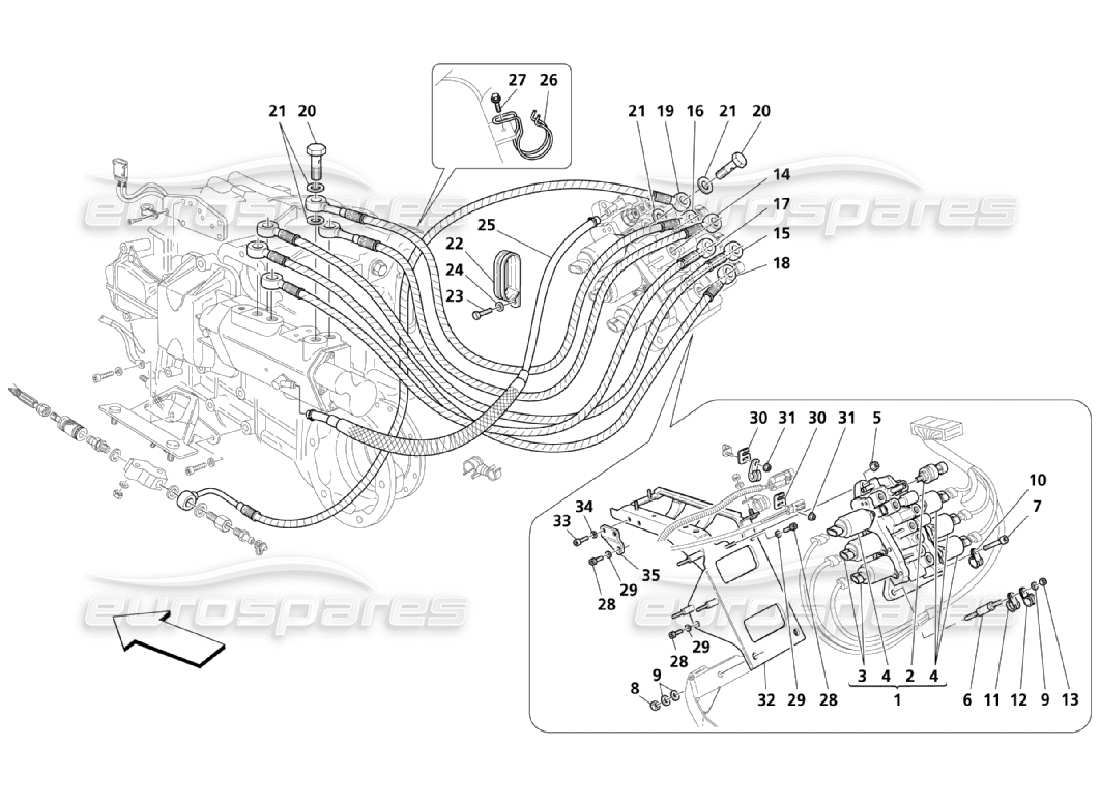 Maserati QTP. (2006) 4.2 Gearbox Control Hydraulics: Power Unit Part Diagram