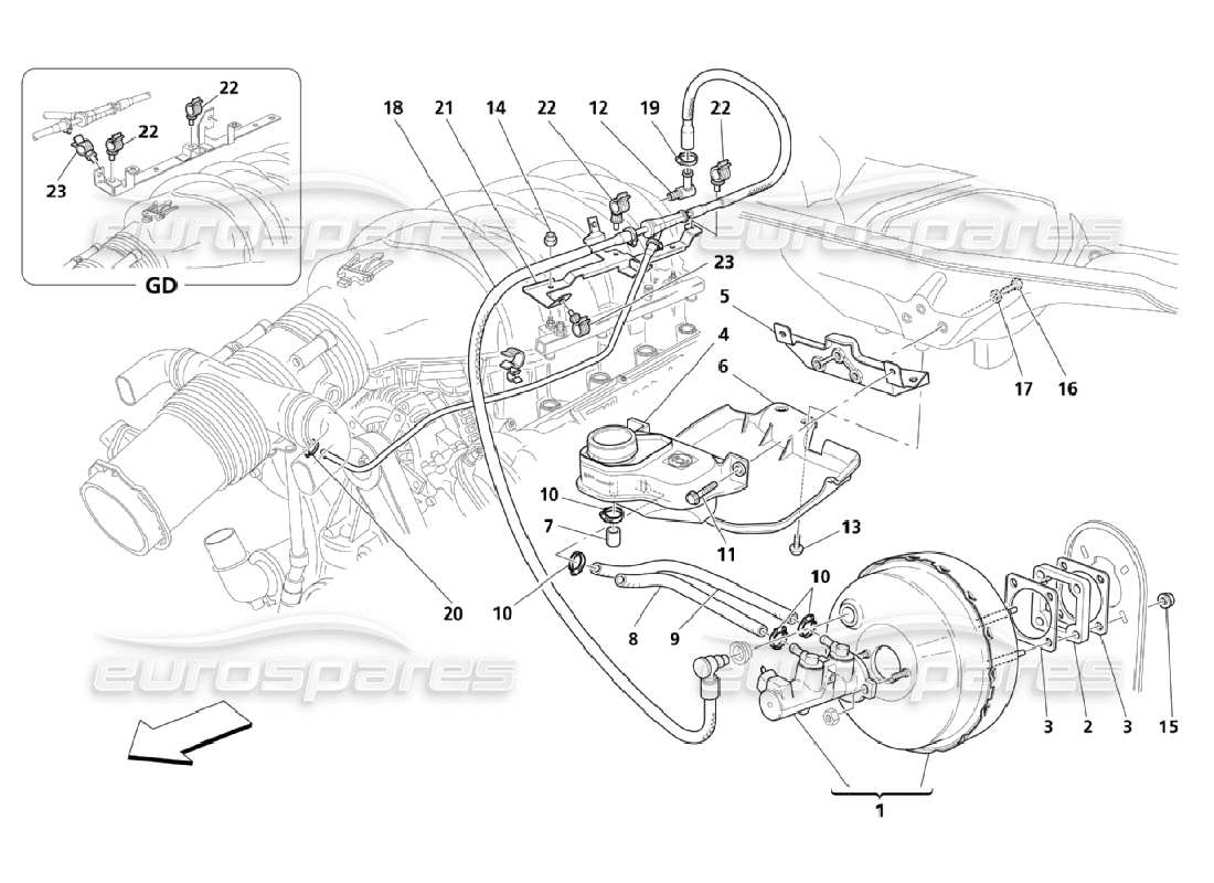 Maserati QTP. (2006) 4.2 Brake Booster System Part Diagram