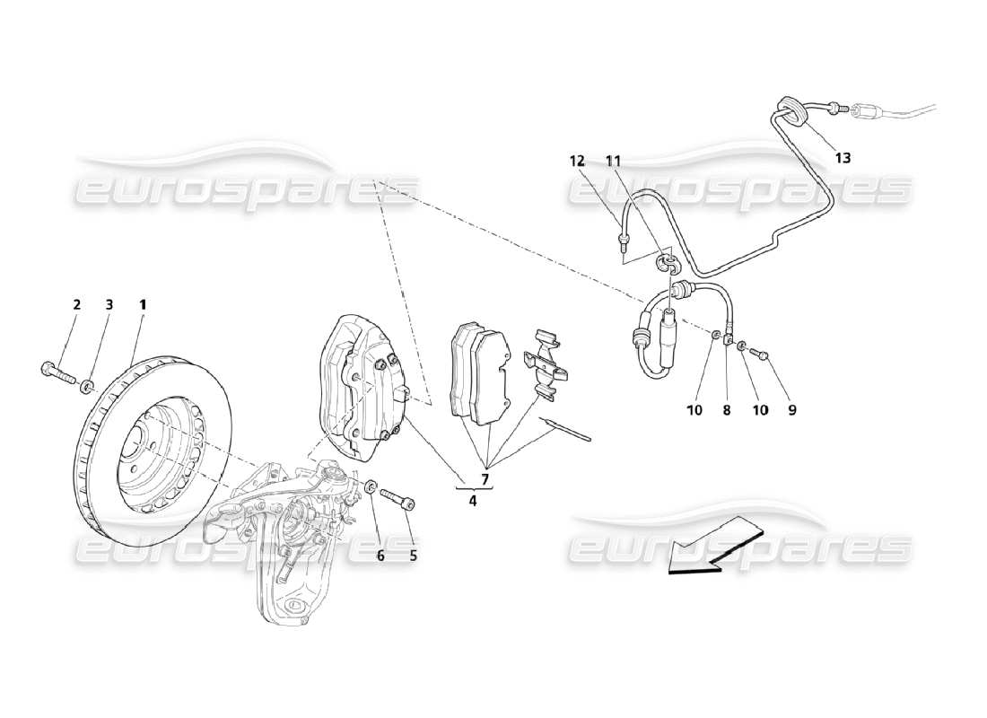 Maserati QTP. (2006) 4.2 Front Wheels Braking Parts Part Diagram