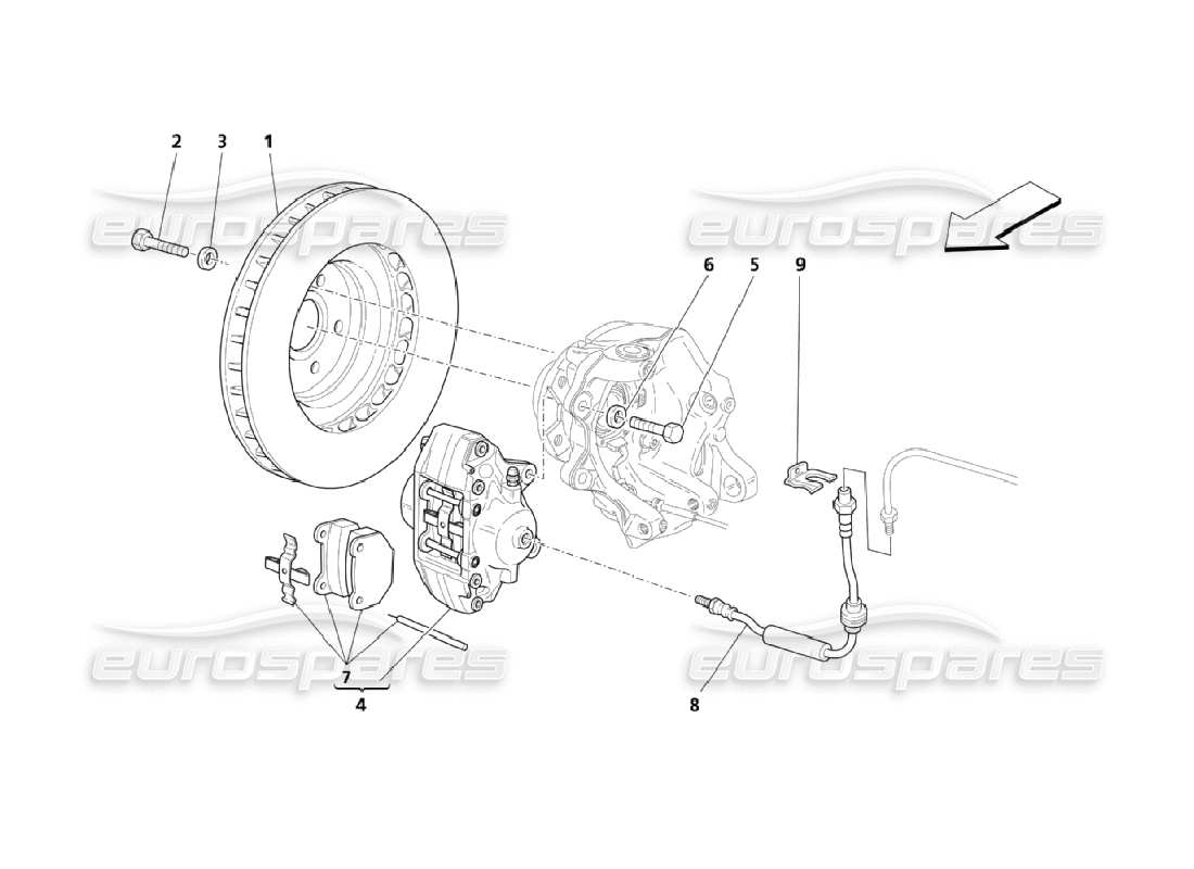 Maserati QTP. (2006) 4.2 Rear Wheels Braking Parts Part Diagram