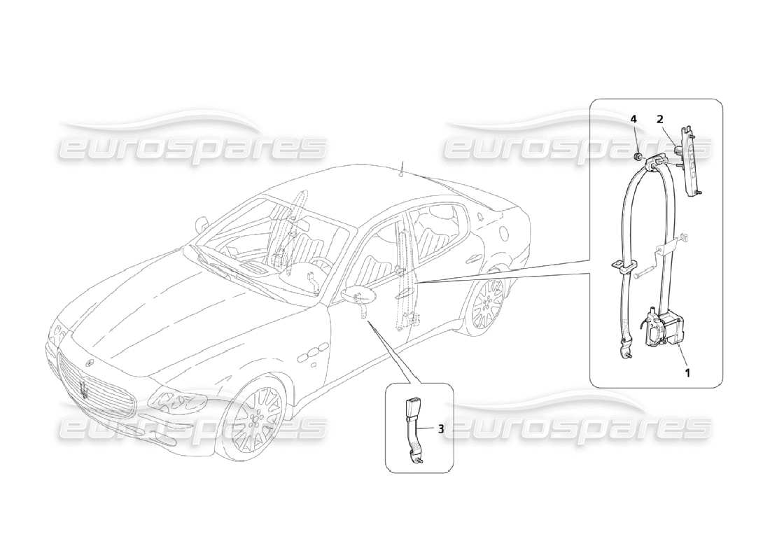 Maserati QTP. (2006) 4.2 Front Safety Belts Part Diagram