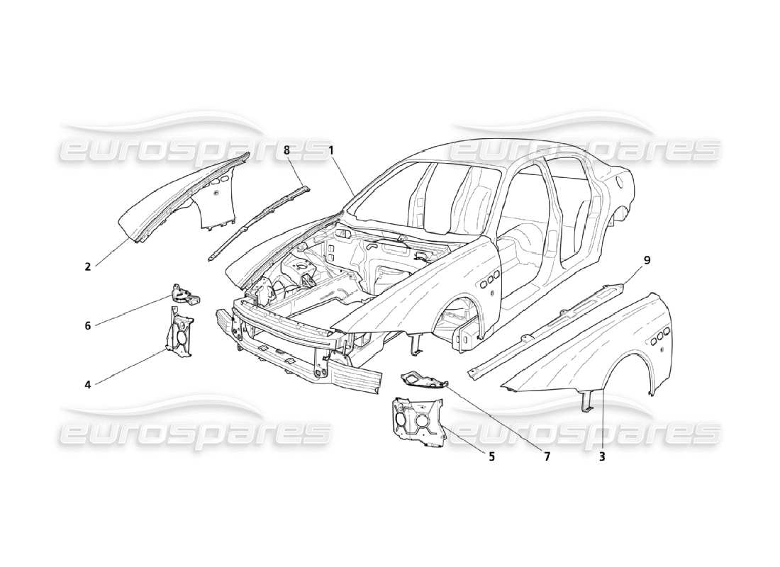 Maserati QTP. (2006) 4.2 Front Outer Structures And Body Part Diagram
