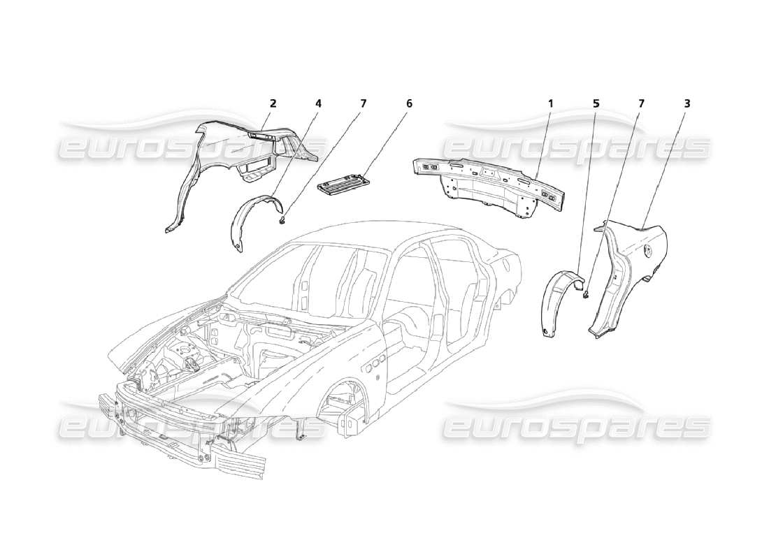 Maserati QTP. (2006) 4.2 Rear Outer Structures And Body Part Diagram