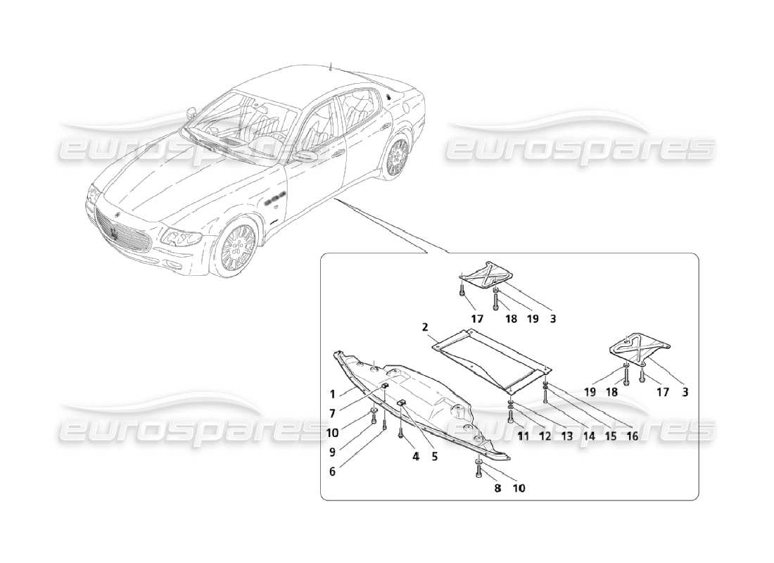 Maserati QTP. (2006) 4.2 Flat Floor And Underbody Shields Part Diagram