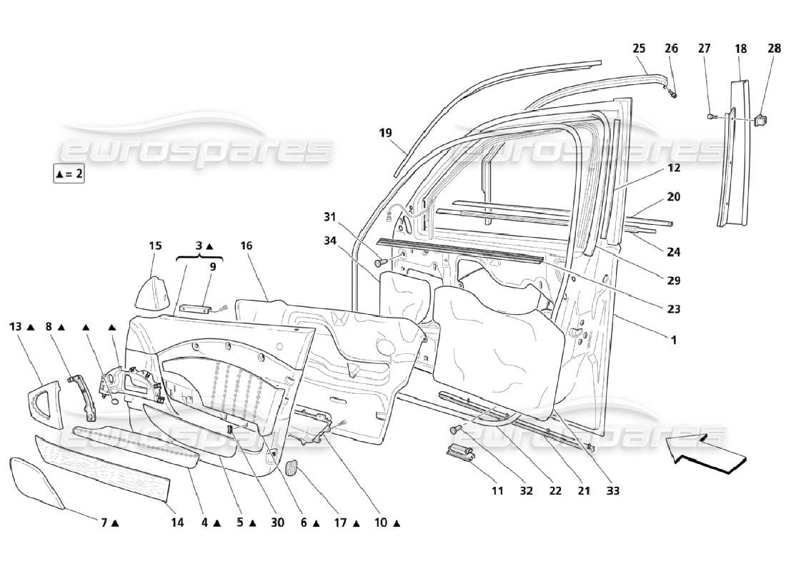 Maserati QTP. (2006) 4.2 Front Doors: Upholstery Part Diagram