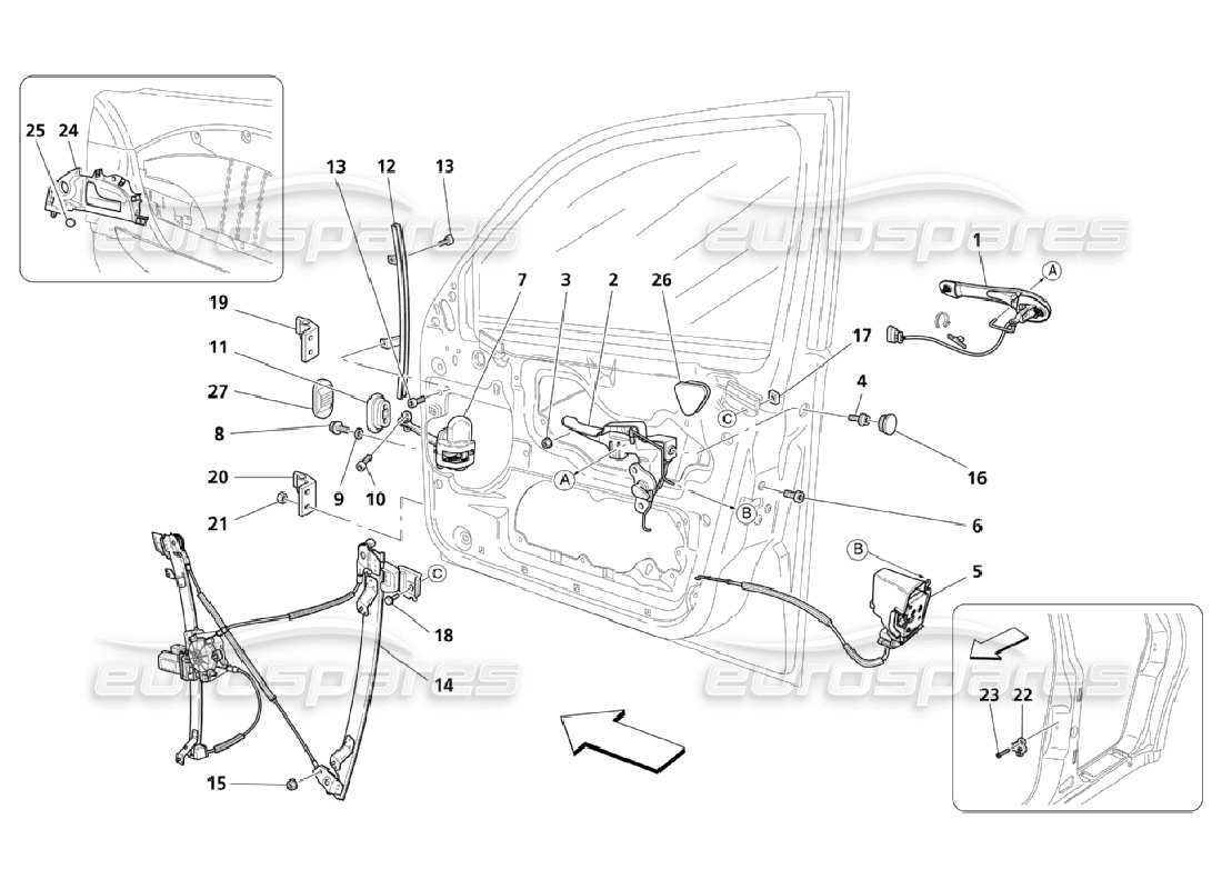 Maserati QTP. (2006) 4.2 Front Doors: Movement Devices Part Diagram