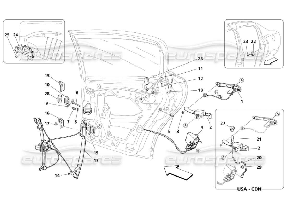 Maserati QTP. (2006) 4.2 Rear Doors: Movement Devices Part Diagram
