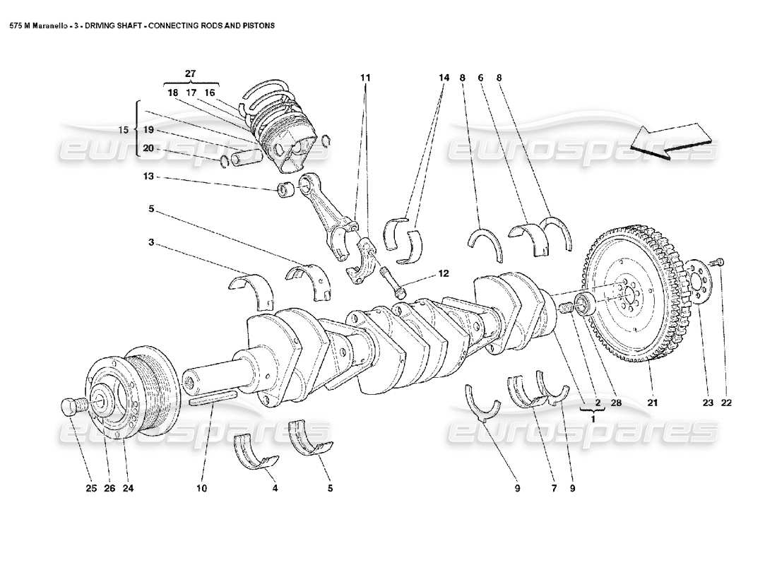 Ferrari 575M Maranello driving shaft connecting rods and pistons Part Diagram