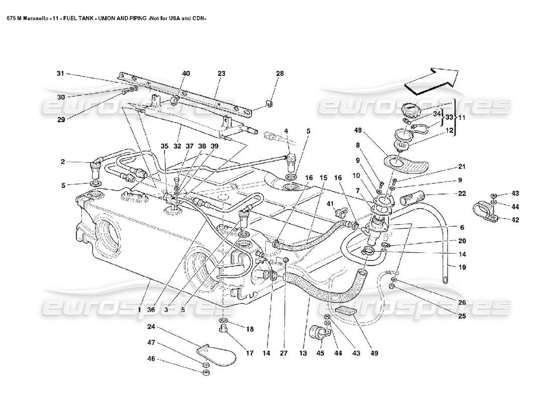 Ferrari 575M Maranello Fuel Tank Union and Piping Not for USA and CDN Part Diagram